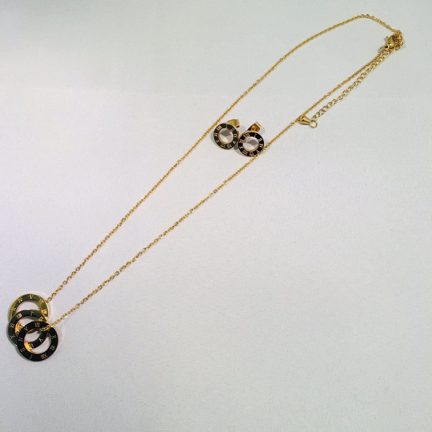 Gold Plated Three Ring Necklace Set