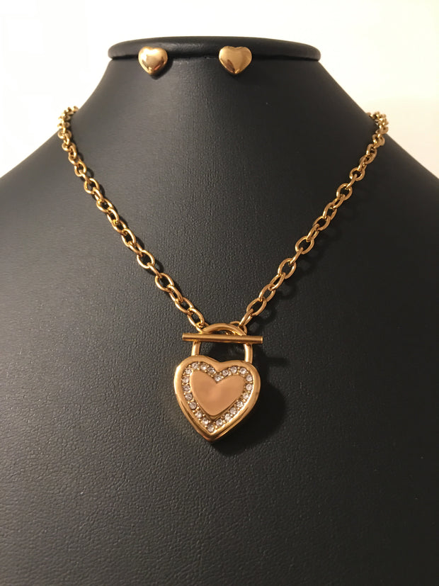 Gold Toggle Heart Necklace Set
