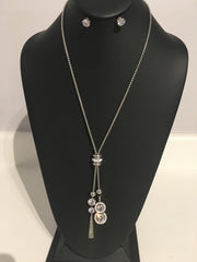 Adjustable Toggle Stainless & Crystal Necklace Set